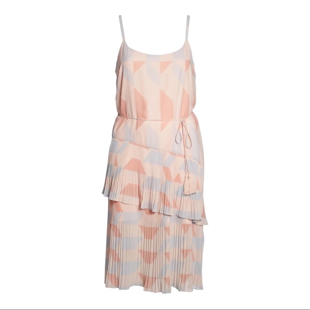 Cooper St. “Goldie” Pastel Pleated Asymmetrical Tiered Chiffon Dress Plus-Size